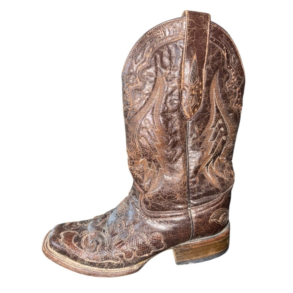 Corral Python Inlay Square Toe Western Boots Size… - image 5